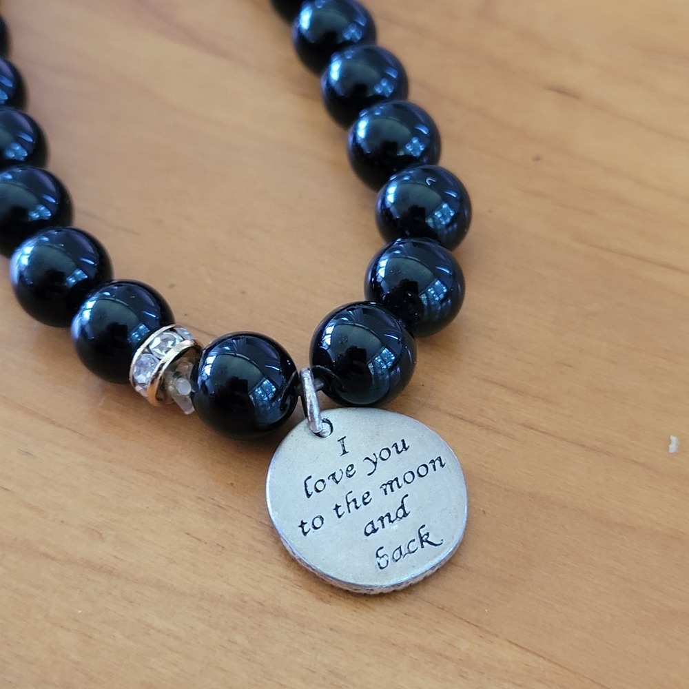 Black Bead Stretch Bracelet I Love You To The Moon And Back Charm
